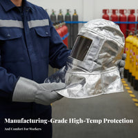 Aluminized Cape Hood with Visor Fireproof welder's Hood with Neck Drape Full Coverage Design Heat Resistant protective headgeargear Cover for individuals, Foundries, Steel Mills