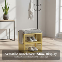 Multi-Functional Padded Shoe Storage Bench Space-Saving Design Cushioned Shoe Rack Stool Long-Lasting Frame Entryway Furniture High Load Capacity for Apartment Dwellers, Families, Homeowners, Hallway, Mudroom, Walk-in Closet, Living Room