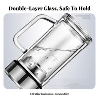 Tea Infuser Cup with Handle Large Capacity Portable Tea Separation Bottle Leak-Resistant Seal Double Wall Glass Tumbler for Men, Adults, Travel, Car