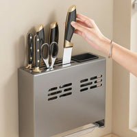 Chopstick Holder and Wall-Mounted Organizer with 3 Slots, Stainless Steel Spoon Holder and Knife Holder with Hooks for Modern Kitchen Storage
