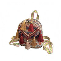 Decorative Tassels Ethnic-Style Backpack Zigzag Trim Boho Backpack Structured Shape