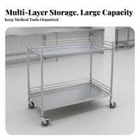 Locking Casters Medical Instrument Cart Heavy Duty Stainless Steel Treatment Cart Raised Guardrails Medical Rolling Trolley Resistant for Workshop Workers, Salon and Spa Professionals, Hospital, Operating Room, Research Facility Oratory, Kitchen