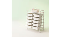 Toy Storage Rack with Bins Mobile Toy Storage Cart with Wheels Pull-out Shelf Unit with Bins for Kids, Young Children, Playroom, Nursery