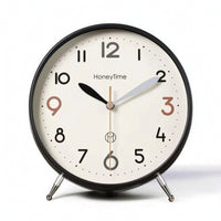 Large Arabic Numerals Desktop Analog Clock Dot Minute Markers Round Desk Clock Tabletop Stand Easy to Read Metal Rim