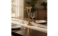 Trumpet Vase with Round Base Gold Pedestal Vessel Vase with Pedestal Base Vertically Ribbed Polished Lustrous