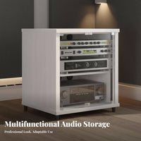 Mobile with casters Multi-Tier Compsinglent Tower sturdyDuty Construction Multi-Tier Compsinglent Shelf Open-Air Shelving Audio Rack Wobblestable Stability for Home Theater aficionados, Audiophiles, Office Workers, media space, Recording Studio, Bedroom