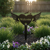 Pet Memorial Heart with Wings Metal Silhouette Grave Marker