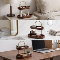 Cosmetic Storage Rack Space Saving Makeup Organizer with Wooden Trays Compact Skincare Holder for Tabletop
