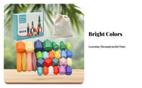 28 Pieces Educational Balancing Stone Blocks Child Safe Polygonal Building Blocks Improves Balance for Toddlers, Kids, Preschool, Classroom