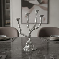 Tree Branch Form Candelabra Holder Metal Tree Branch Candelabra Artistic Candle Holder with Four Sockets for Tabletop