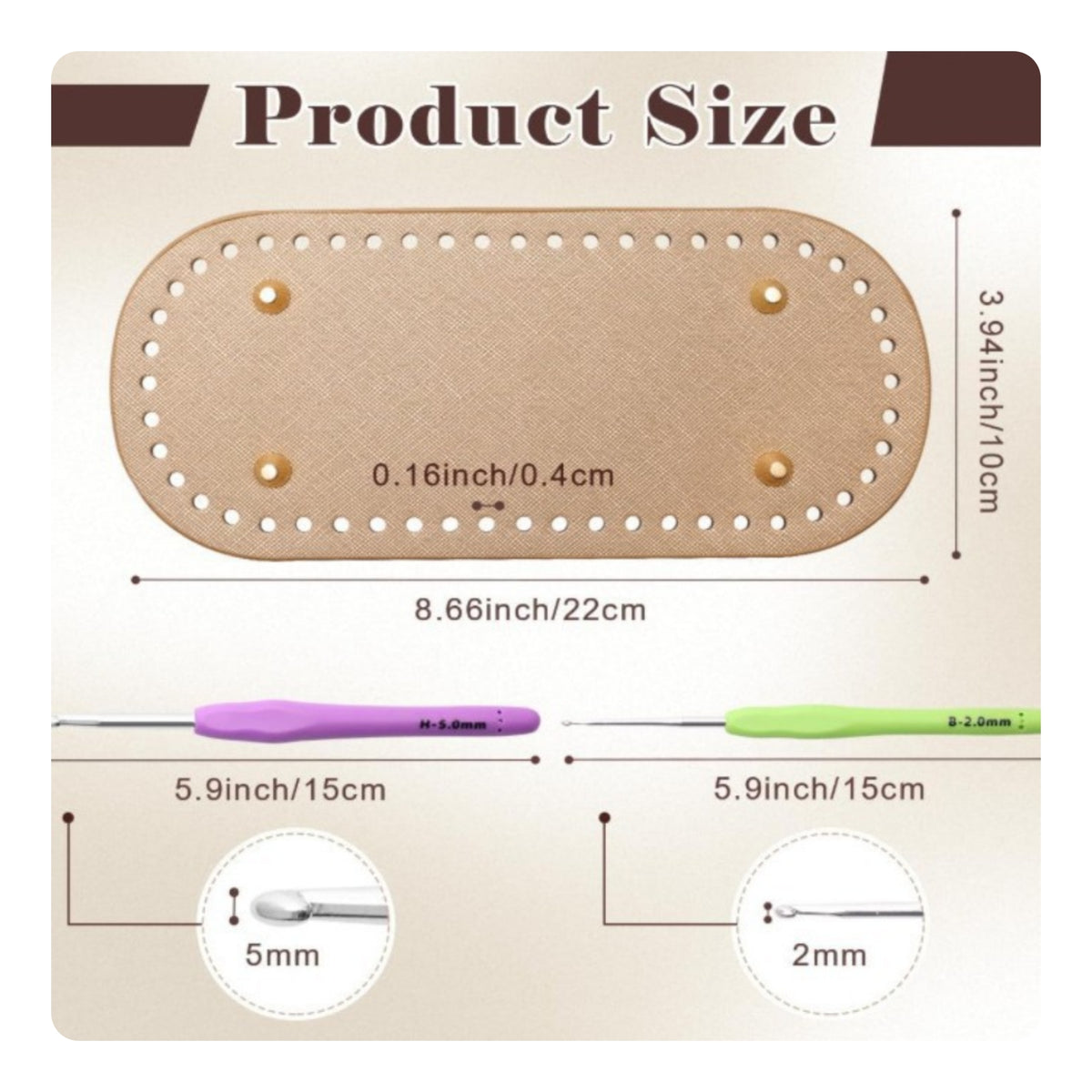 Oval DIY Crochet Handbag Kit Long-Lasting Crochet Bag Kit with Handles Sturdy Bag Foundation and Handles Set Complete for Crafters