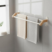 Wooden Towel Simple Setup Installation Double Towel Bar Washroom Storage