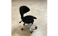 Adjustable Oral Assistant Chair Firm-Density Foam Cushion Saddle Stool with Backrest PU Leather Upholstery Ergonomic Swivel Stool for Practice Room