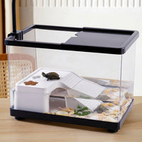 Stepped Turtle Basking Deck with Hide Cavity, Water Basking Dock and House for Red-Eared Sliders, Grooved Easy to Clean Ramp