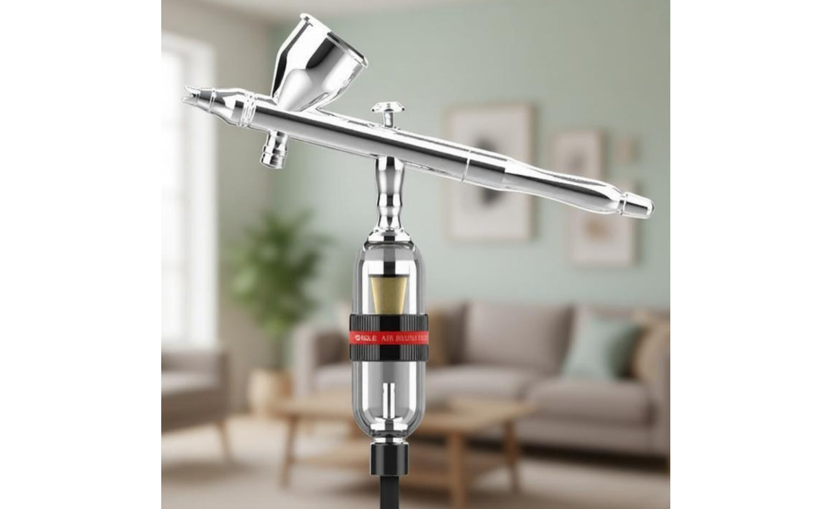 Lower Drain Section Double-Filtration Moisture Separator Side Inlet Holes Inline Airbrush Filter Cylindrical Transparent Airbrush Filter Easy to Install