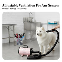 Low Noise Dog Hair Force Dryer Variable Speed Control Dog Grooming Blower Adjustable Heat High Velocity Pet Dryer Built-in Heater for Professional Groomers