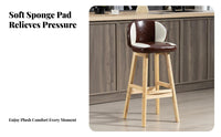 Modern Design Upholstered Low-Back High Stool Built-in Footrest Upholstered Stool with Backrest Padded Cushion Counter Chair Stable Frame for Homeowners, Families, Business Owners, Home Bar, Reception Desk, Restaurant, Kitchen Island