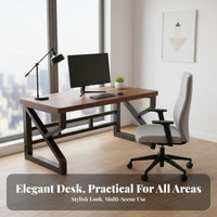 Solid Wood Computer Desk Spacious Work Surface Simple Office Desk Sturdy Construction Metal Frame Study Table for Students, Adults, Bedroom, Dorm Room