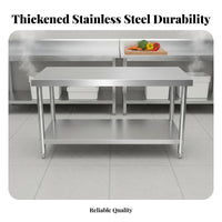Easy to Clean Stainless Steel Work Table Rust-Resistant Commercial Kitchen Prep Table Adjustable Feet Commercial Kitchen Worktable Reinforced Back for Restaurant Employees, Home Cooks, Workshop Workers, Cafeteria, Warehouse, Garage, Laundry Room
