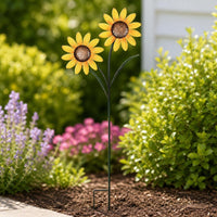 Unique Blossom Stake with Two Heads Decorative Blossom Garden Stake Whimsical Vibrant for Lawn