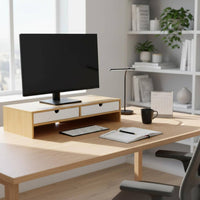 Computer Screen Stand Storage No Assembly Required Keyboard Storage Riser Cable Management Bamboo Display Stand Drawer for Dorm Room