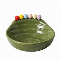 Fruit Fork Bowl Set Glossy Ceramic Fruit Bowl Ceramic Snack Dish Ribbed Interior Tableware Polished