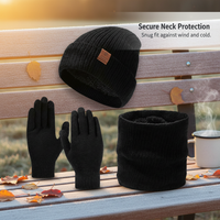 Knitted Beanie Hat Scarf and Gloves Set for Winter, Fleece Lined Windproof Warm Casual Kit for Men and Women