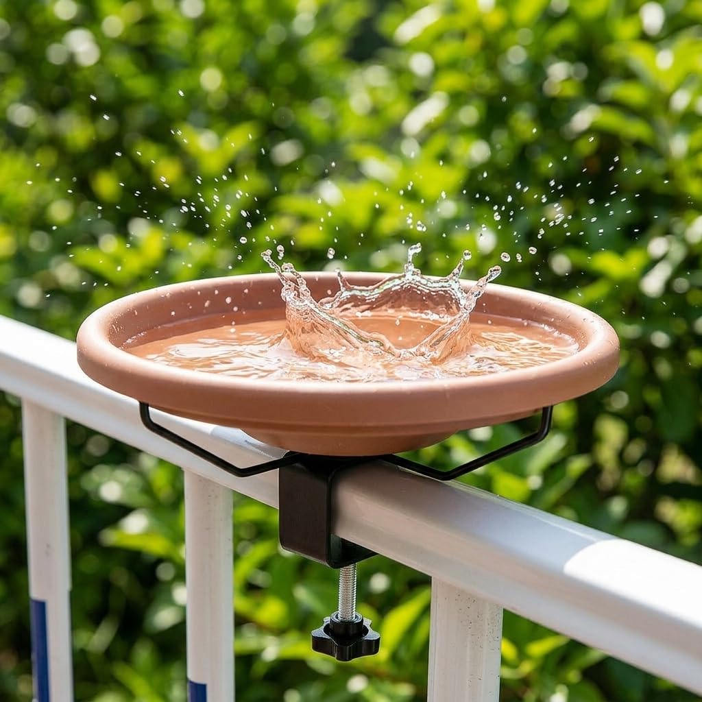 Outdoor Wild Bird Bath Sparrow Bathtub Garden Feeder Water Dispenser Balcony Railing Clip