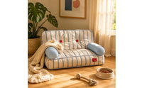Light Blue Striped Pet Sofa Bed Button Accents Pet Sofa Bed Vintage Padded Cushion Cushioned