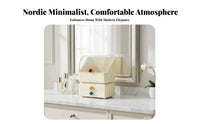 Large Capacity Makeup Display Box with Drawers lintresistant Cover Footed Cosmetic Organizer with Drawers Elegant Design Vanity organizer Portable Handle for Skincare Lovers, Women, Adults, Dressing Table, chest of drawers Top, Bedroom, Bathroom Counter