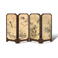 Wood-Framed Tabletop Screen with Base Supports Oriental Foldable Mini Screen Freestanding Decor Miniature for Entryway Console