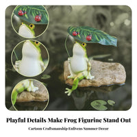 Tabletop Frog Figurine Hand-Painted Frog Ornament Glossy Finish Home Decor Leaf Canopy