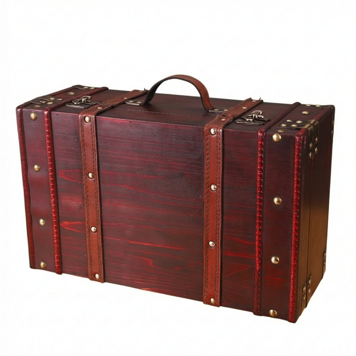 Wooden Storage Chest Rustic Storage Chest with Handle Brown Box with Hinged Lid for Photo Props