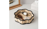 Two-Tone Paper Rope Tray Decorative Handwoven Catch-All Tray Rustic Scalloped Basket Lightweight for Coffee Table