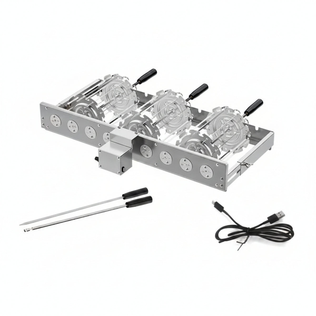 Adjustable Speed Automatic Barbecue Rack USB Powered Motorized Skewer Rack 9-Hole Automatic Skewer Rotator Rectangular Frame