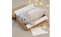 Stuffed Seal Pen Case Cartoon-Like Faux Hair Pen Case Zipper Stationery Item Protective for School, Desk