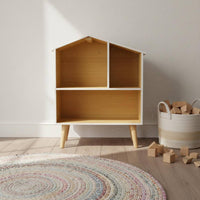 Pretend Play Wooden Dollhouse Educational Wooden Dollhouse Shelf Easy Assembly House Shaped Bookcase for Girls, Young Children, Playroom, Nursery