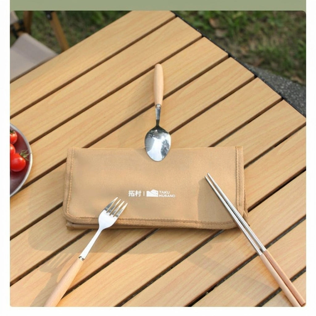 Stainless Steel Cutlery Set 6-piece, Rustproof Travel Cutlery for On the Go with Spoon, Fork, Chopsticks, Khaki