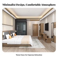 Heavy-Duty Construction Modern Hotel Room Furniture Set Bedside Storage Upholstered Headboard Bed Minimalist Design Platform Bed with Panel Headboard for Innkeepers, Property Managers, Inn, Guest House, Rental Apartment