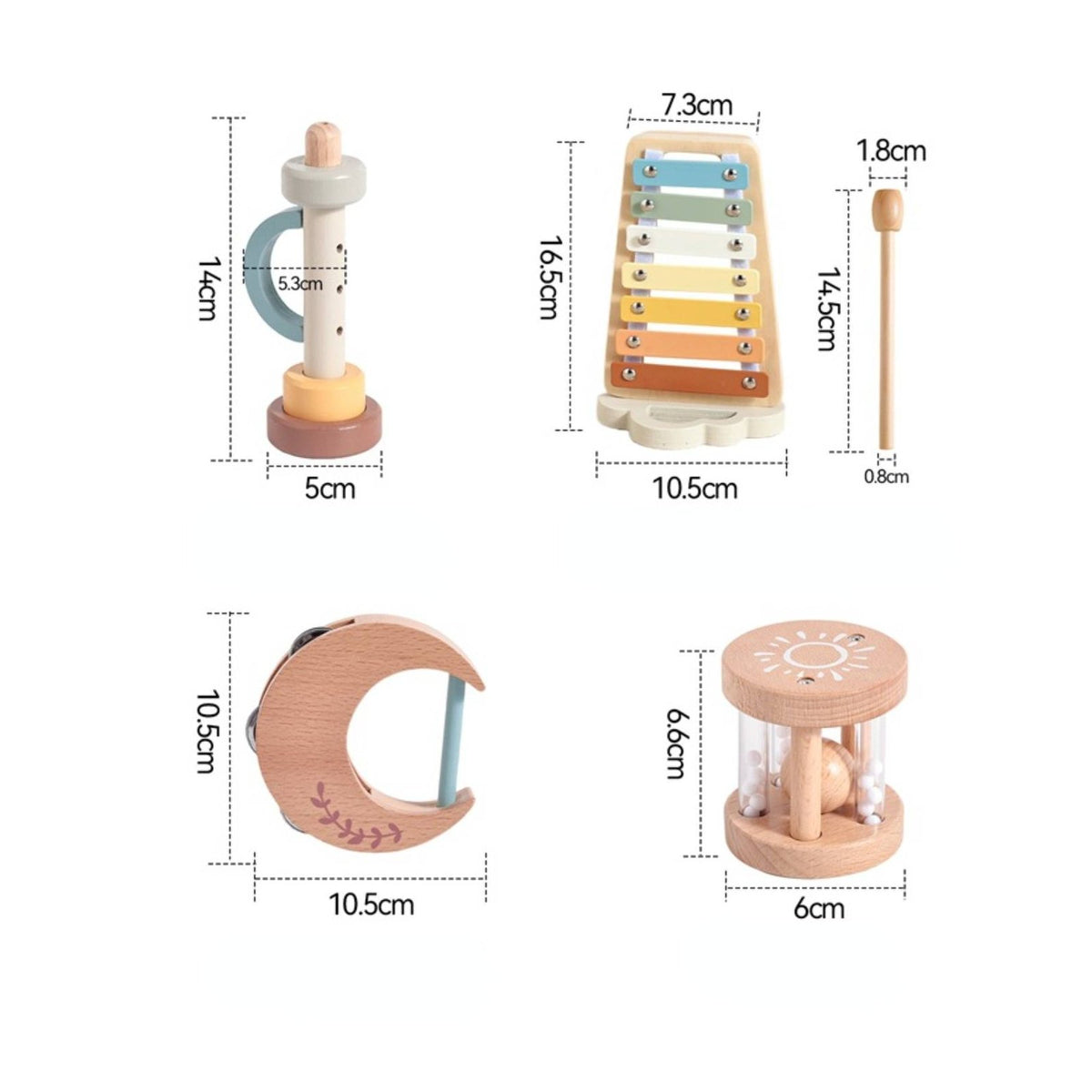 5 Pieces Wooden Musical Instrument Set Nordic Aesthetic Wooden Music Toy Set Wood Young Child Percussion Playset for Young Children, Preschoolers