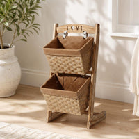 Storage Rack with Baskets Vertical Two-Tier Storage Rack Freestanding Floor-Standing Organizer for Kitchen