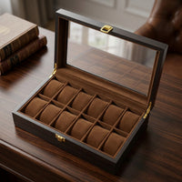 Clear Watch Display Box Matte Watch Organizer with Glass Lid Slim Storage Hinged for Collectors