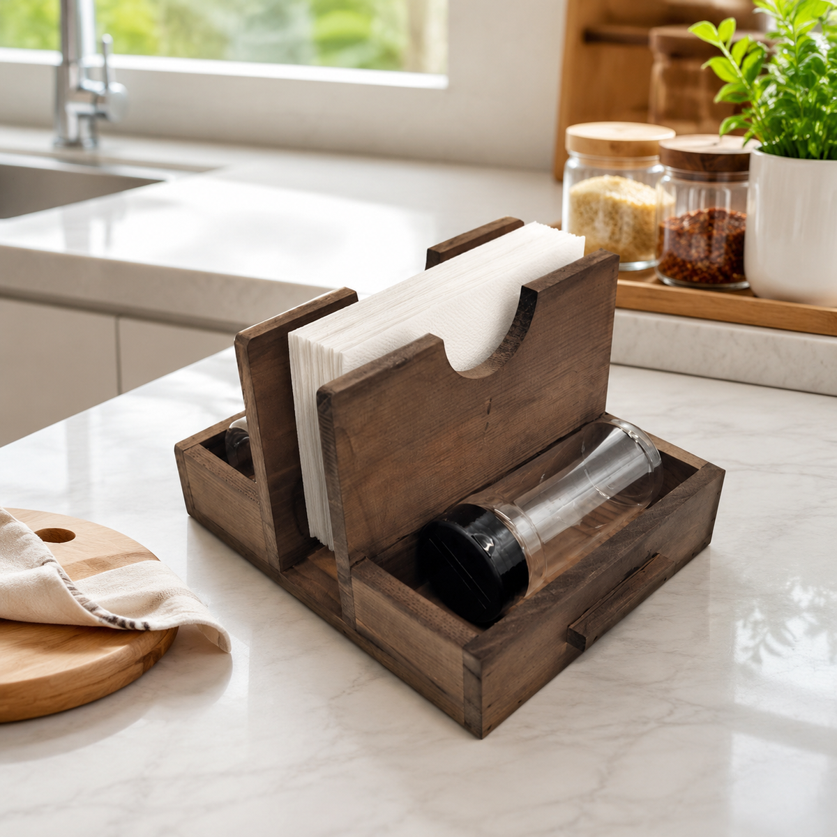 Wooden Desk Tidy, Stylish Desk Organizer Wood Pen Pot for Desktop, Retro Stationary Storage, 25.5x18.5x14.5cm
