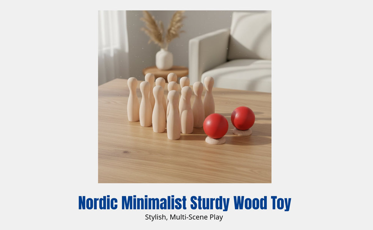Wooden Bowling Set, Durable Wood Desktop Game, Parent-Child Interactive, Two-Player, Indoor Outdoor Educational Toy