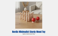 Wooden Bowling Set, Durable Wood Desktop Game, Parent-Child Interactive, Two-Player, Indoor Outdoor Educational Toy