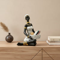 Figurine with Basket Sculptural Statue with Bowl Handmade Key Bowl for Vanity