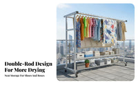 Rust-Proof Stainless Steel Drying Rack Thickened Tubes Double Rod Garment Rack Heavy-Duty Freestanding Clothes Organizer Stable Structure for Homemakers, Apartment Dwellers, Balcony, Outdoor, Bedroom, Dorm Room