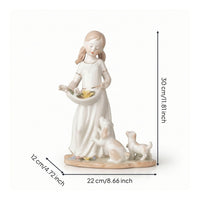 Ceramic Girl Figurine with Dogs Glazed Tabletop Ornament Decorative for Entryway