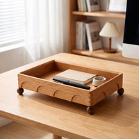 Wooden Tray with Feet Rectangular Wooden Storage Tray Open-Top Desktop Organizer for Entryway