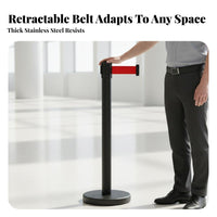Heavy-Duty Base Retractable Belt Stanchion Anti Stainless Steel Queue Post Wear-Resistant Queue Management Pole Long-Lasting Construction for Event Organizers, Venue Managers, Security Personnel, Banks, Underground Stations, Hotels